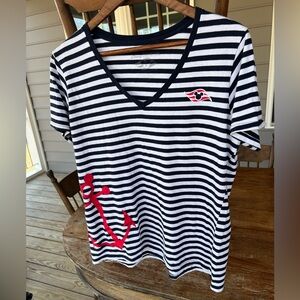 Retired Disney Cruise Line Navy White Stripe Mickey Anchor Short Slv Top L